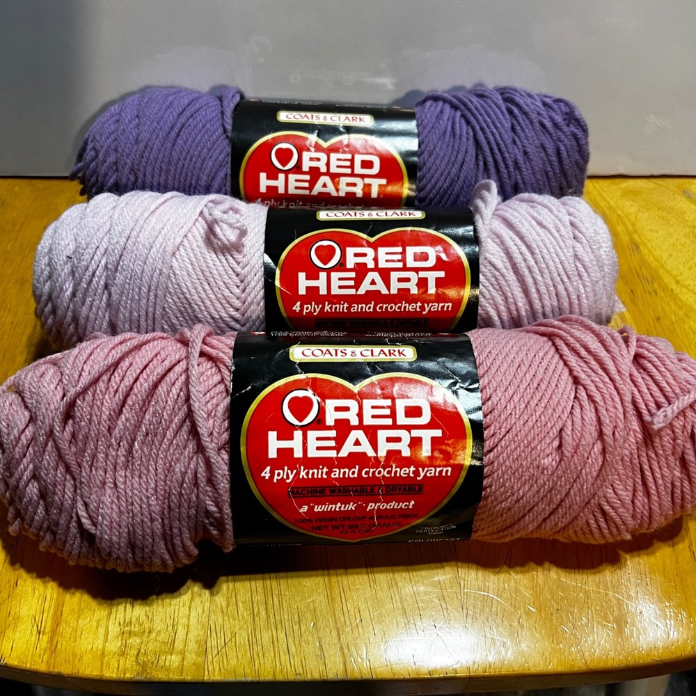 Red Heart 3.5oz Yarn Lot 3 Skeins Lavender Orchid Pale Rose Vintage 4 Ply Wintuk